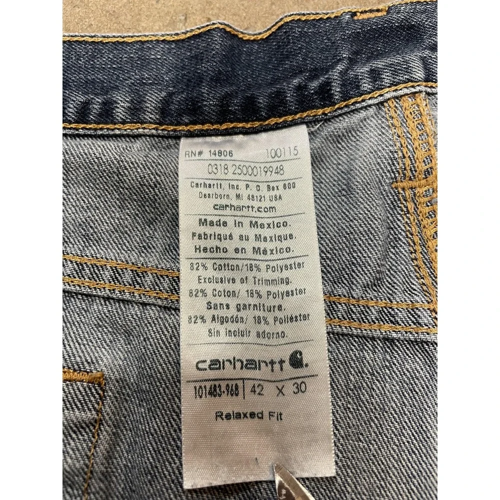 Carhartt Jeans Mens 42x30 Blue Relaxed Fit Straight‎ Leg Workwear Denim 100115